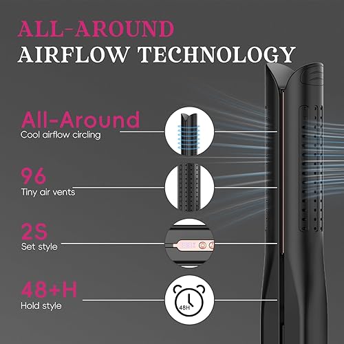 Miniatura 7 de SKIMI Moldeador de flujo de aire, plancha plana de titanio, rizador profesional con rejillas de ventilación de enfriamiento para bloquear con