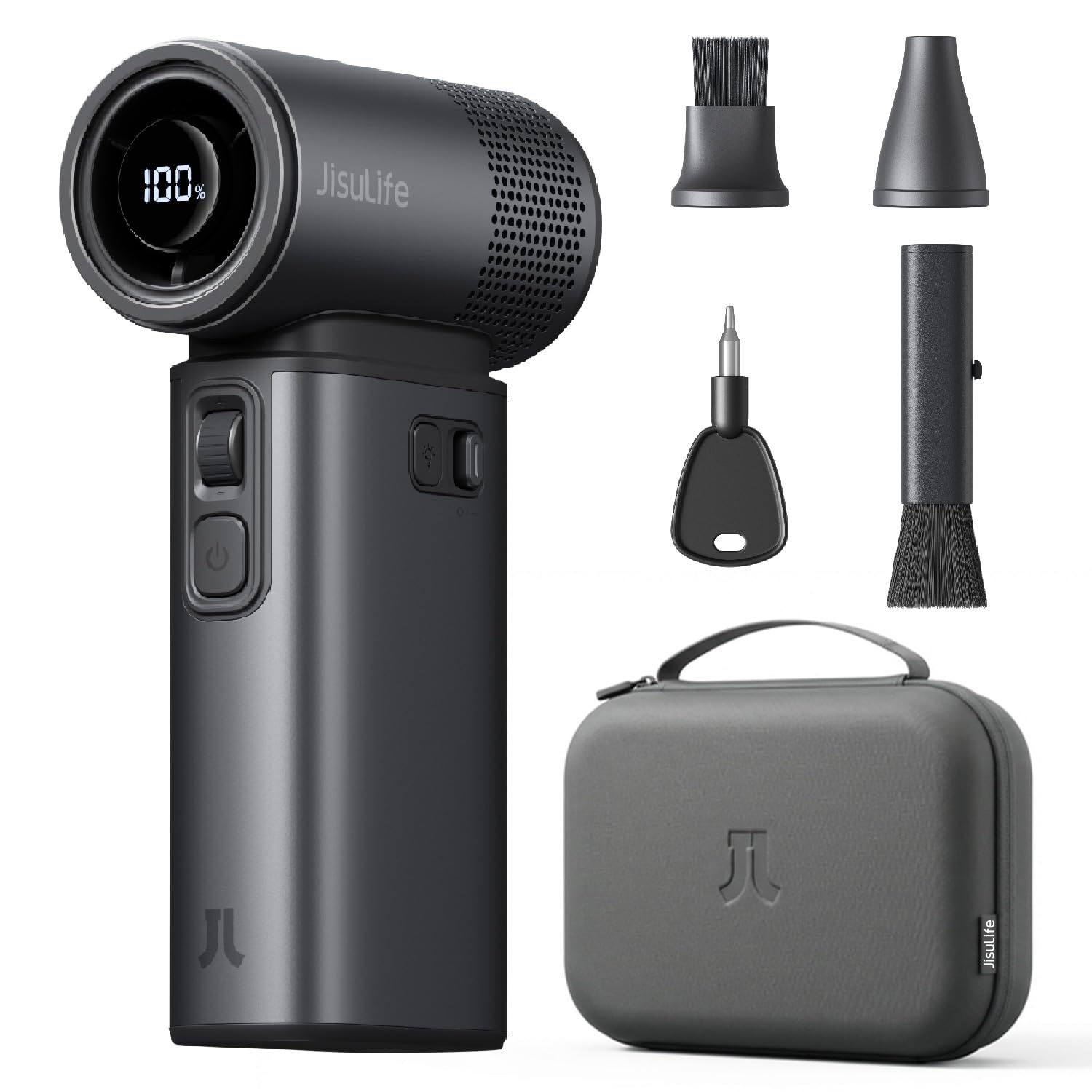 JISULIFE Handheld Fan Ultra2 showing removable air inlet net and safety lock.