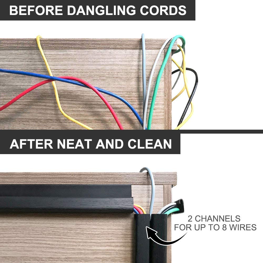 J Channel Cable Raceway, 70.8" Computer Desk Cable Organizer, 6 Pack