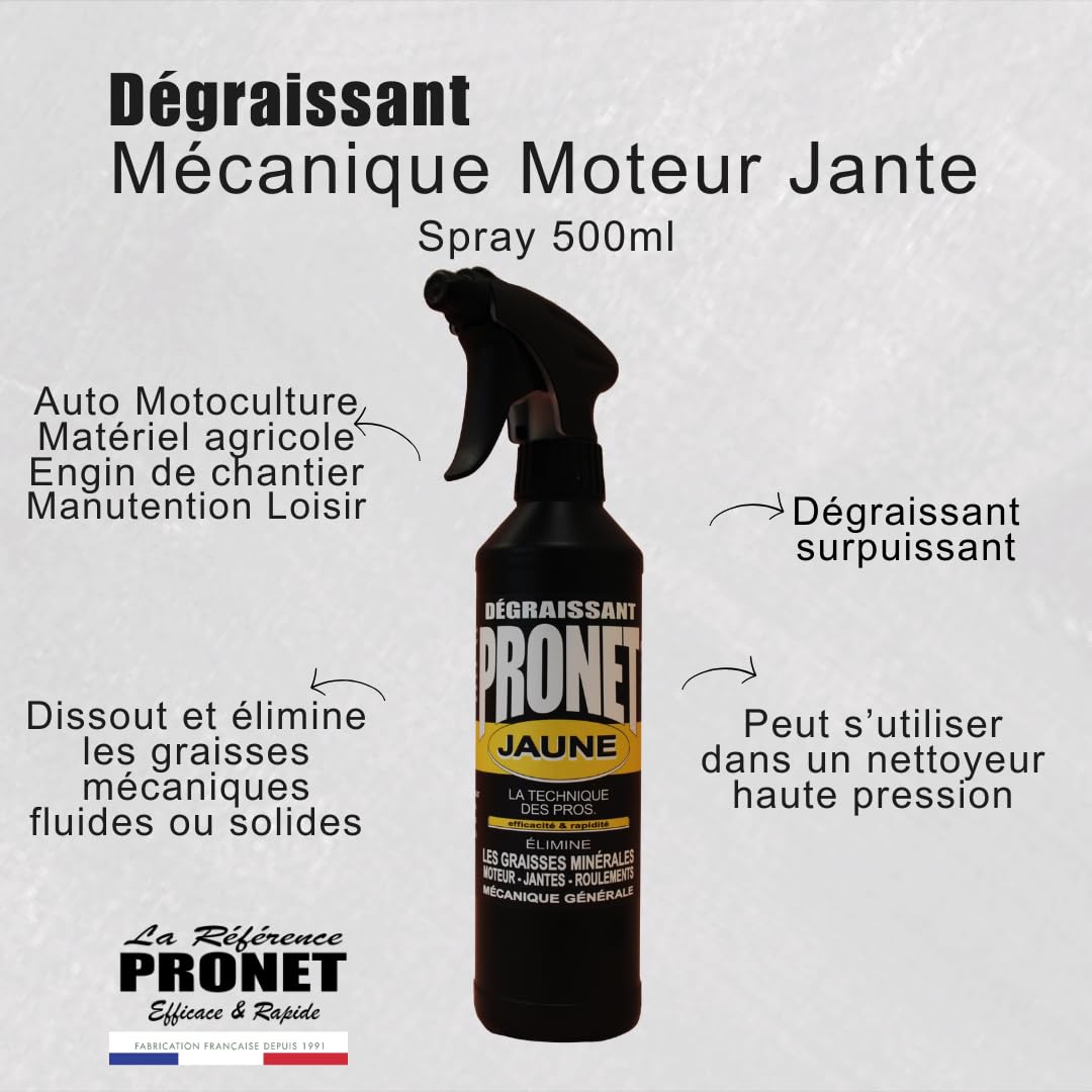 PRONET Lot 3 Produits Dégraissant et Nettoyant Extérieur Multi-usages – Dégraissant Mécanique + Nettoyant Polyvalent Extérieur + Dégraissant Alimentaire – 3x500ml