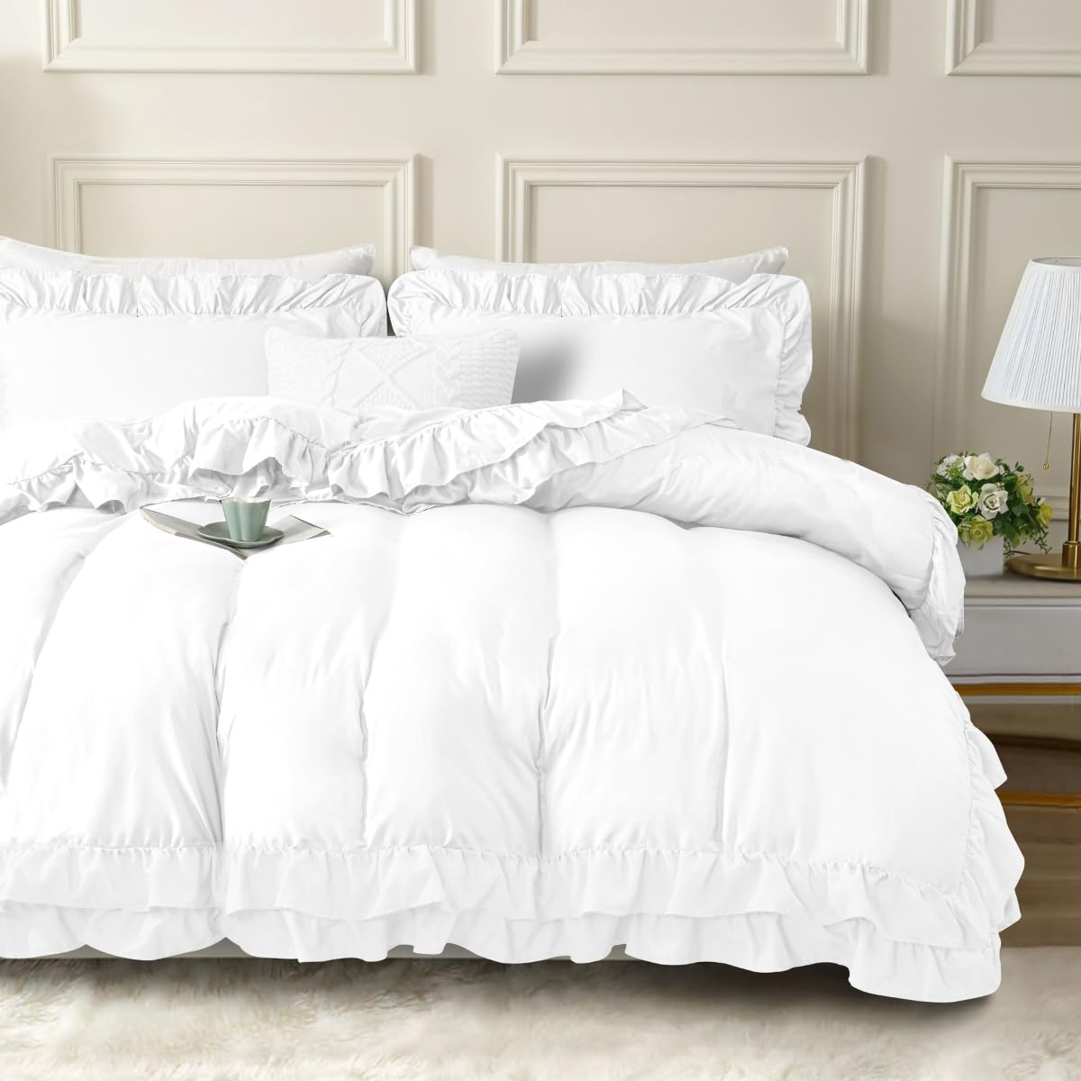 JEB TIFL Frill Duvet Cover Set with Button Closure Single Size - Soft Microfiber Double-Layer Ruffle Edge Design Bedding Set, 2 piece Quilt Cover (1 Duvet Cover & 1 Pillowcase)