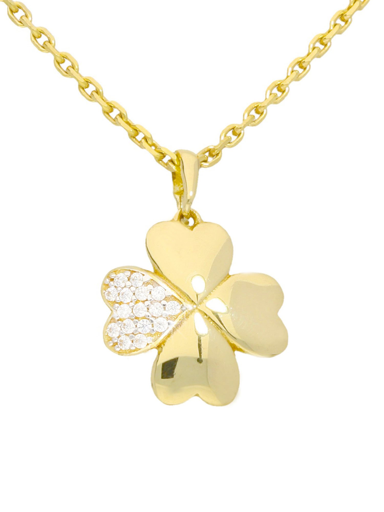 My Gold Damen Anhänger Kleeblatt (Ohne Kette) Gelbgold 333 Echtes Gold (8 Karat) Mit Zirkonia Goldanhänger Kettenanhänger Glücksklee Norma