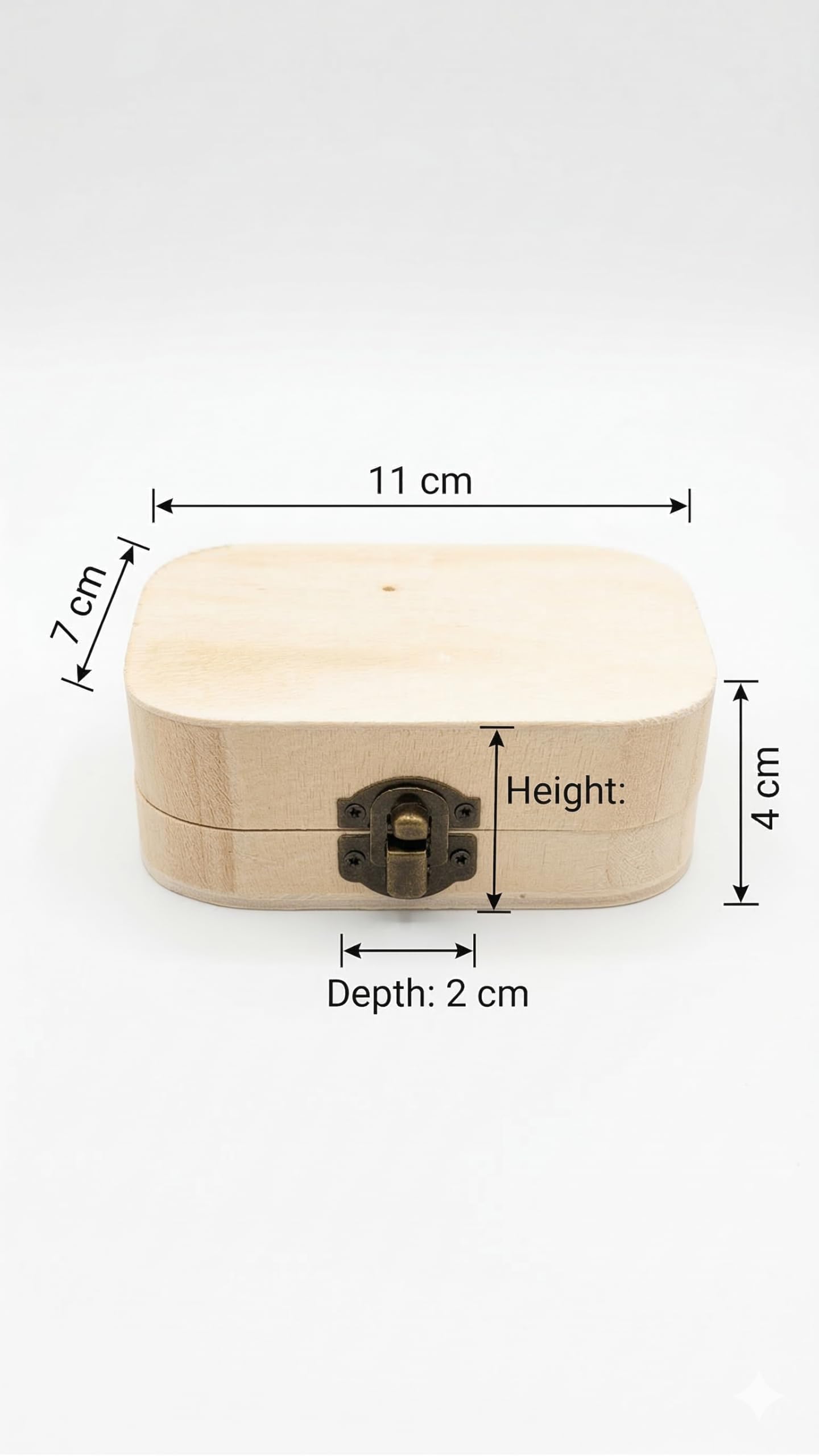 Unfinished Wooden Keepsake Box with Metal Latch, Natural Wood, Rounded Rectangle, Small Storage Trinket Box 3