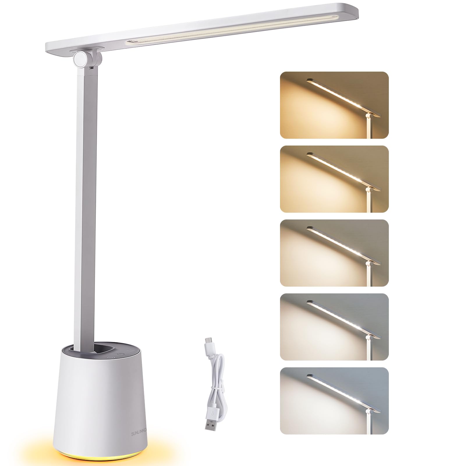 LED Desk Lamp, Portable LED Table Lamp with Night Light, Home Office Bedroom Night Lamp, 5-Level Adjustable Brightness, Eye-Caring, Memory Function
