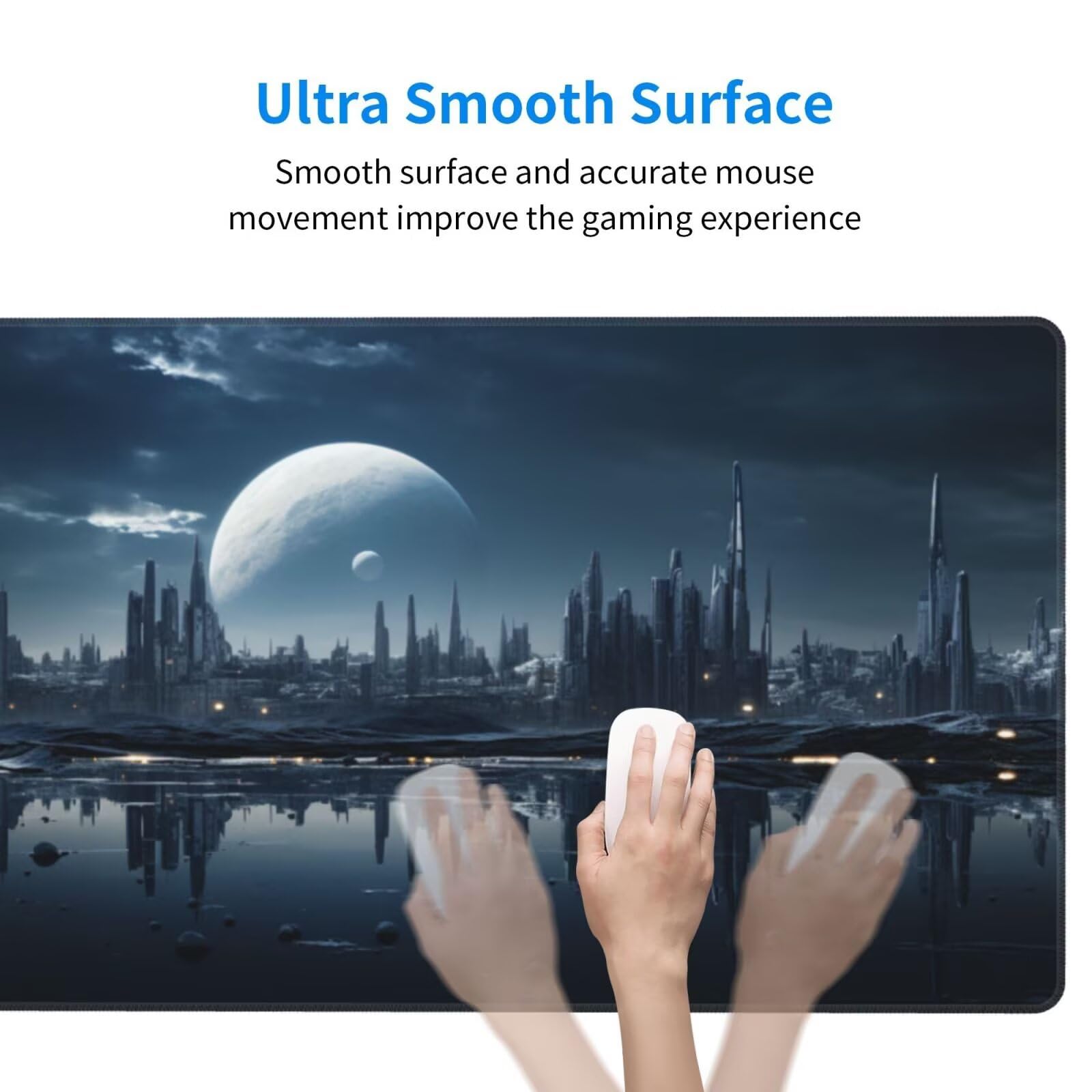 Alfombrilla de Ratón Gaming Grande XXL 1200x600x4mm con Bordes Cosidos Tela Micro Tejido, Base de Goma Antideslizante y Mouse Pad, para Teclado Jugadores Escritorio PC, Oficina Ciudad de la Luna Y6133