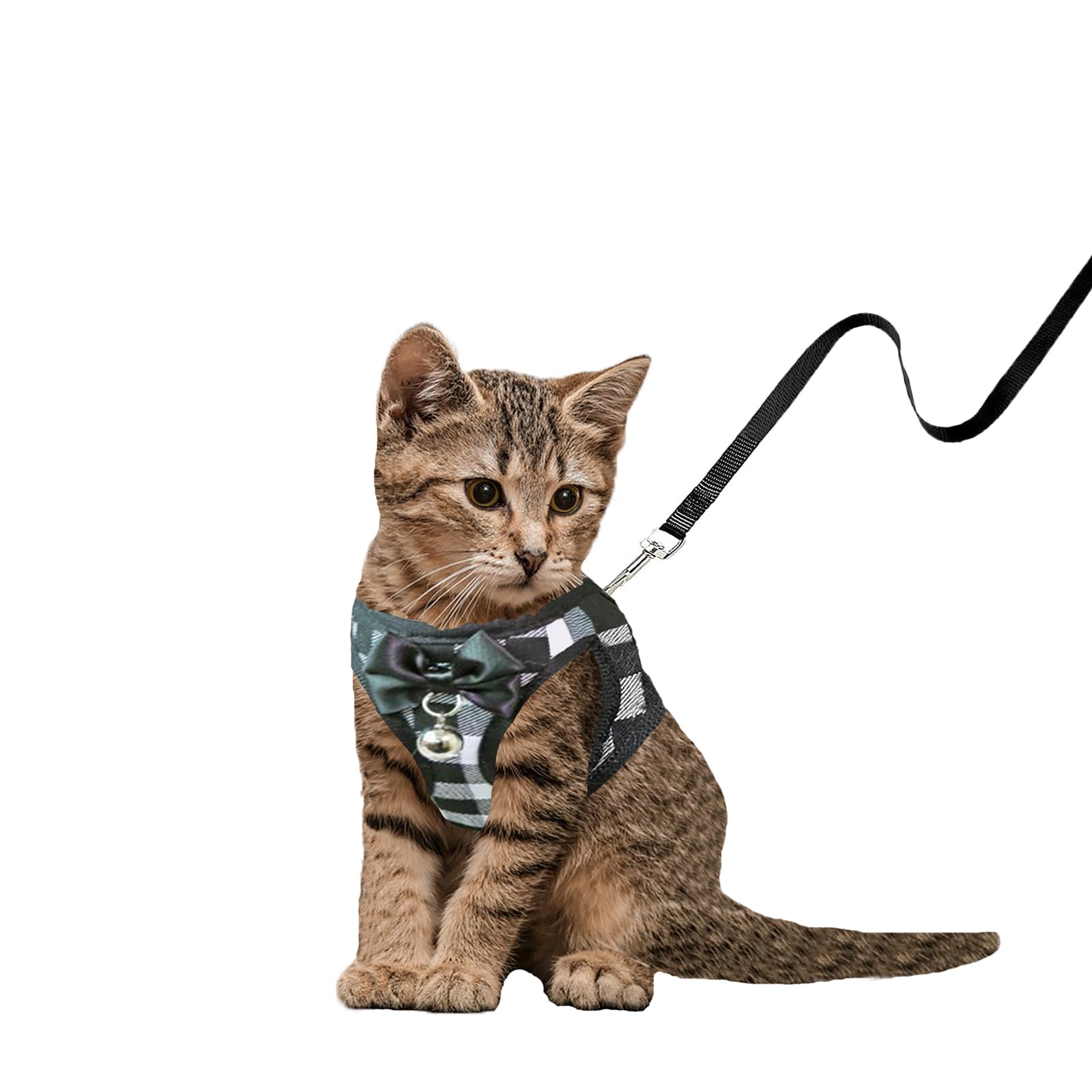 Cat Leashes and Harnesses for Walking,Breathable Soft Kittens Vest for Cats Dogs, Kitten Harness Escape Proof with Bell and Bow-Knot Decoration Christmas(XXS, Black-White)