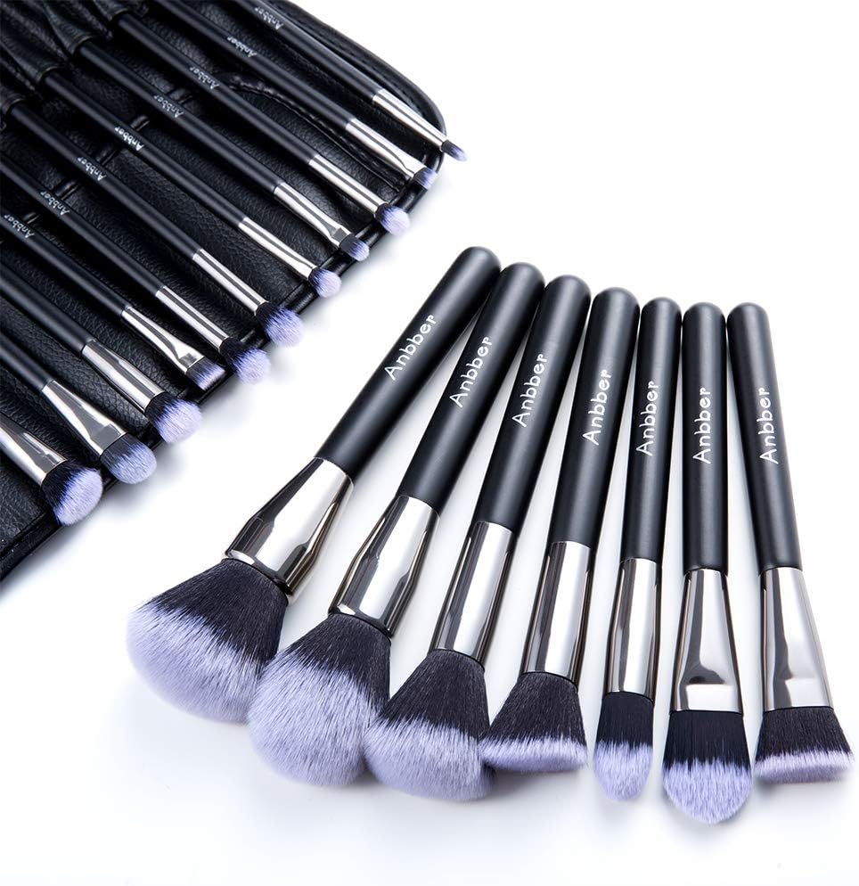 Makeup Brushes Set, Anbber 18Pcs Professional Cosmetic Brush with Leather Pouch & Soft and Cruelty-Free Synthetic Fiber Bristles