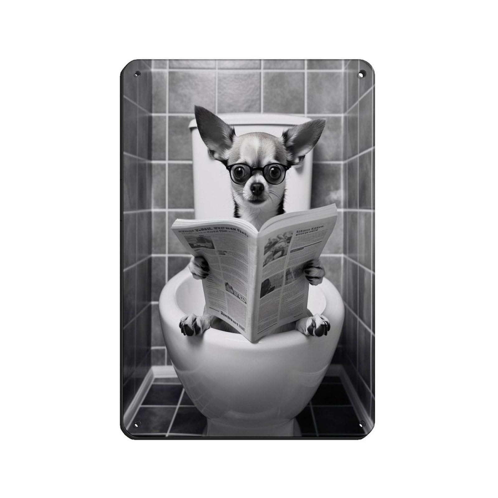 Lxwnze 20L X 30W Cm Chihuahua Bathroom Art Poster Retro Poster Metal Tin Sign Chic Art Retro Iron Painting Bar People Cave Cafe Family Garage Poster Wall Decoration 8X12inch(20X30cm)