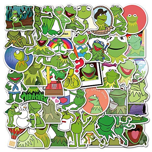 50 PCS Kermit Frog Laptop Stickers for Decor, Waterproof Vinyl Frog Decals for Kids and Teens, Cute Frog Stickers Cartoon Frog Stickers for Water Bottles, Computer, Luggage, Guitar, Hydro Flask