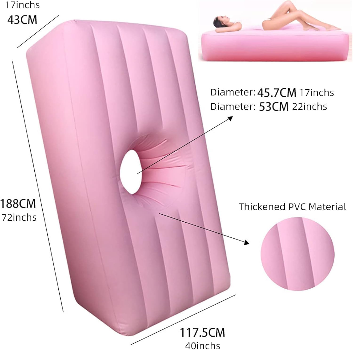 thicvalley Matelas Gonflable BBL après Chirurgie, Oreiller de lit BBL après Chirurgie pour Les Fesses, lit de récupération brésilien avec Trou pour Dormir après Une Chirurgie des Fesses