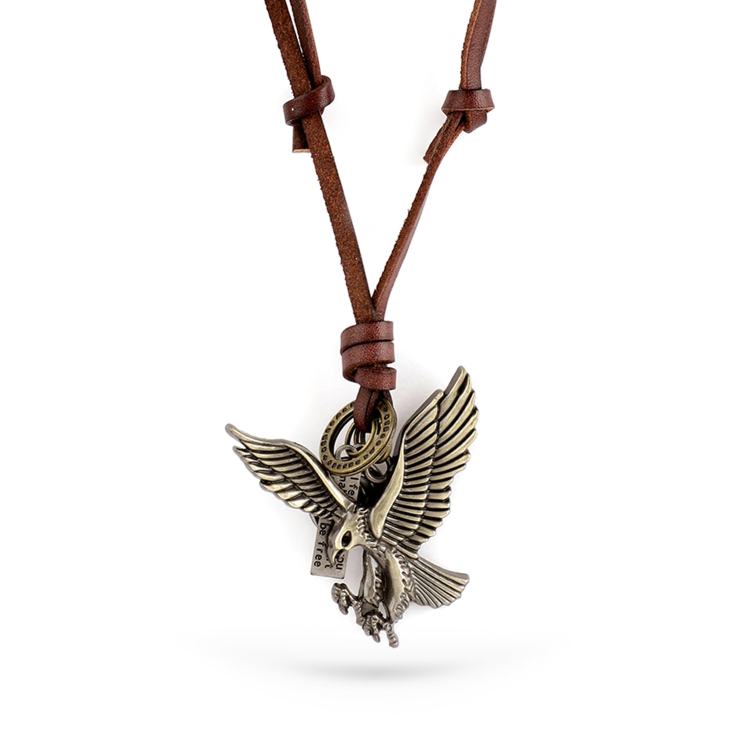 Brown Leather Cord Necklace with Silver-Toned Eagle Pendant for Men – Casual & Biker Style-image-28