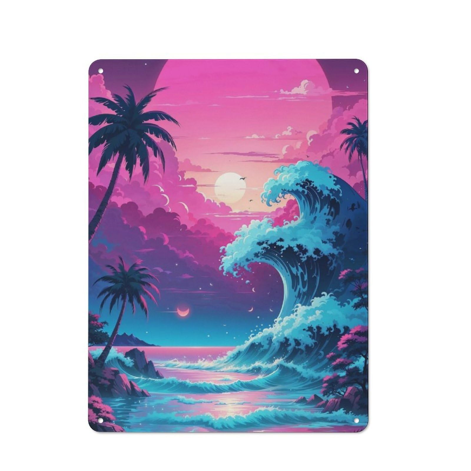 Junmoney Neon Dreamy Seascape Retro Metal Plaque 40X30cm For Lounge Or Reading Corner, Winter Wall Decor For Reading Corner Decorators