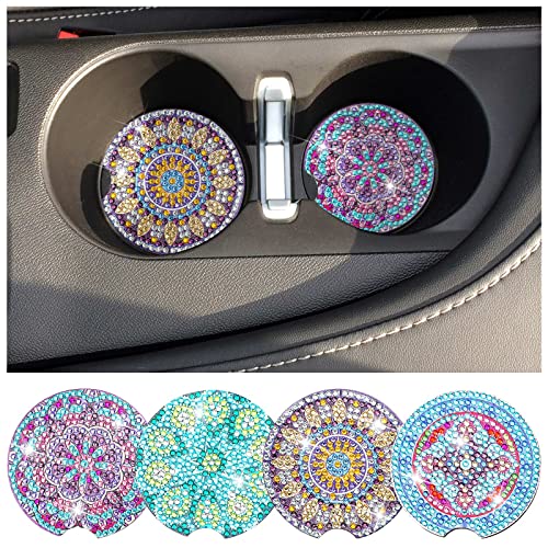 Sinmoe 4 Pcs Diamond Painting Car Coasters DIY Mandala Car Coasters for Drinks Diamond Painting Kits Diamond Art Mandala Style Coasters for Adults Beginners Paint Craft Supplies
