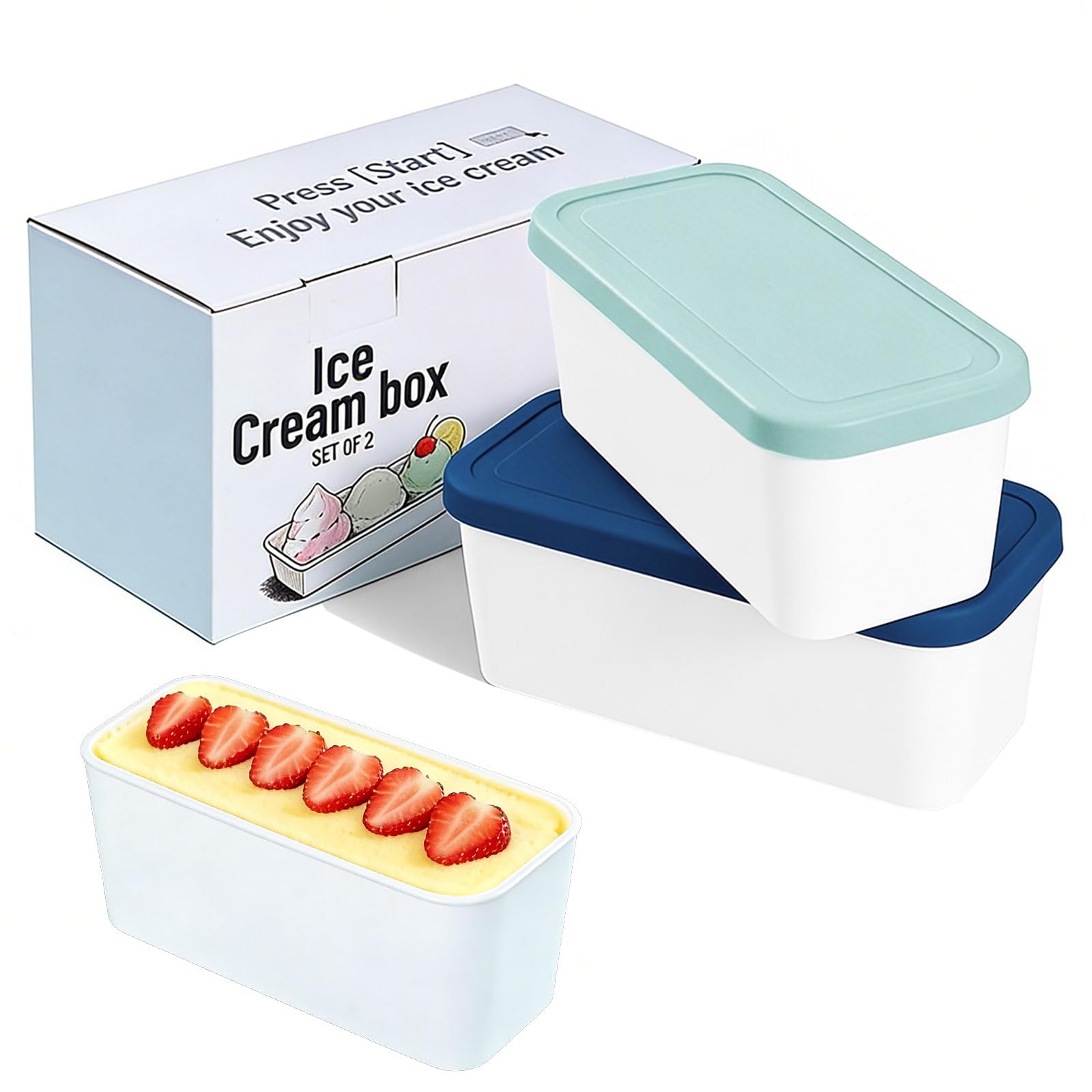 Contenitori per congelatore da 1 litro per gelato, set da 2 pezzi, contenitore per ghiaccio fatto in casa, contenitore per congelatore con coperchio, impilabile, contenitore per gelato, gelato, gelato