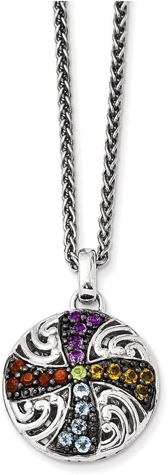 Sterling Silver w/ Black Rhodium Multi Gemstone Necklace