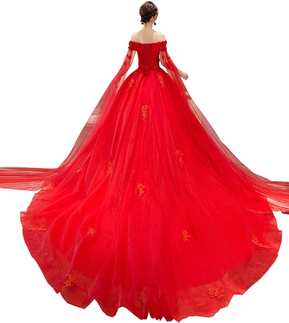 Women's Off Shoulder Prom Masquerade Princess Ball Gowns Long Formal Evening Quinceanera Dresses with Shawl