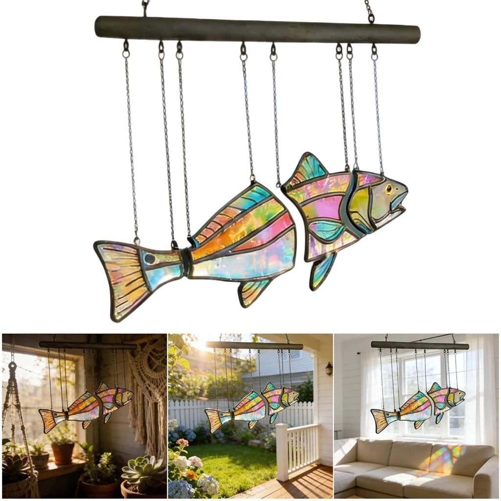 Pannello acrilico colorato della finestra degli attaccamenti della finestra di vetro macchiato Suncatchers del pesce