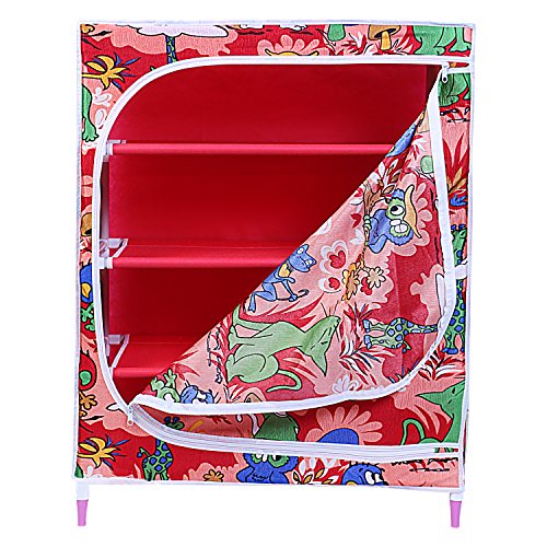 Image of Little One'S | 4 Shelves Baby Foldable Wardrobe | Jungle Red (Made In India) - Fabric