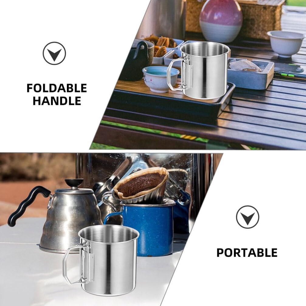 BESPORTBLE 2 Tazas Portátiles de Acero Inoxidable Fáciles de Limpiar con Asa Plegable Pack de 2 Unidades para Beber al Aire Libre Ideales para Camping y Picnic