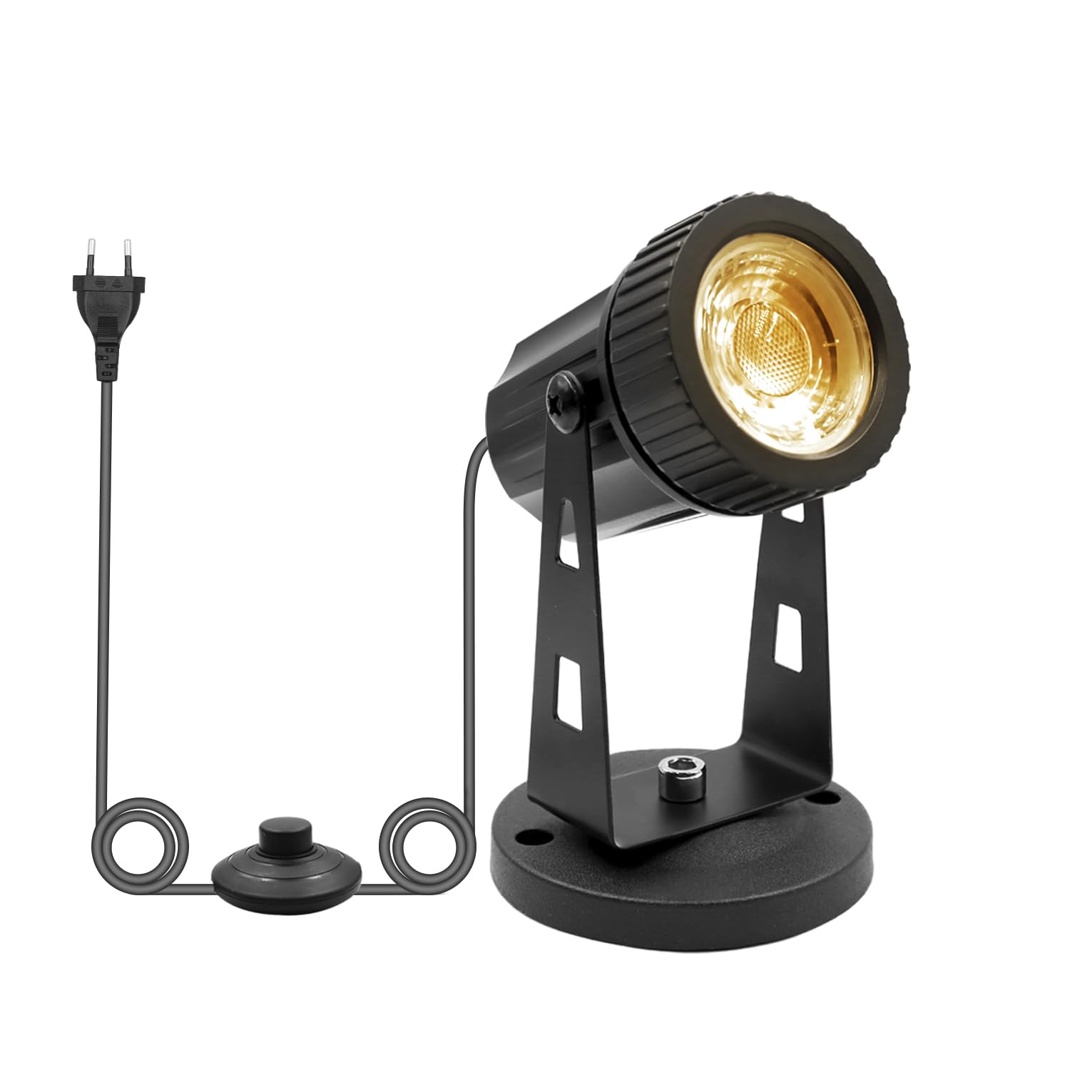 3W Foco LED interiores blanco cálido COB Con pica de tierra interruptor manual Foco para plantas de interior 3000K 300LM IP20 con cable de 1,8m con enchufe para Paisaje, Árboles, Plantas, Césped