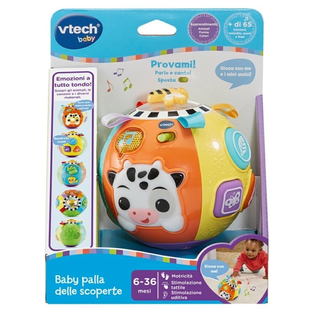 VTech Kulka odkryć dla dzieci, interaktywna piłka z czujnikiem ruchu, zabawka edukacyjna dla rozwoju sensorycznego, piłka Prime Discovers, język włoski, baterie w zestawie, 6-36 miesięcy