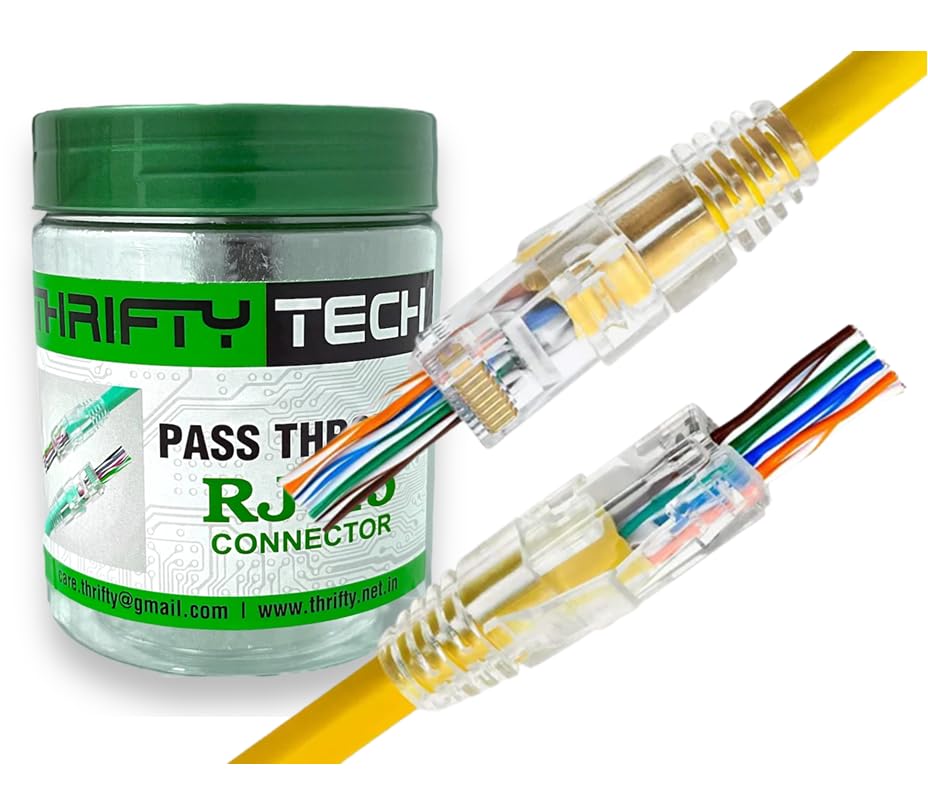 Thrifty Tech ( Combo of 500 RJ45 Cat6 Pass-Through Connector, Support Cat5, Cat5e, Cat6 8P8C RJ45 Connector, RJ45 Pass Through Transparent Connectors (RJ45 + Boot, 500)