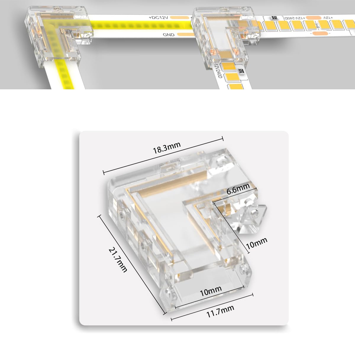TOKERU LED Strip Connector, 20 Pack, 8mm, 2-Pin (L -Shaped (COB/SMD), 10mm), Transparent - Image 4