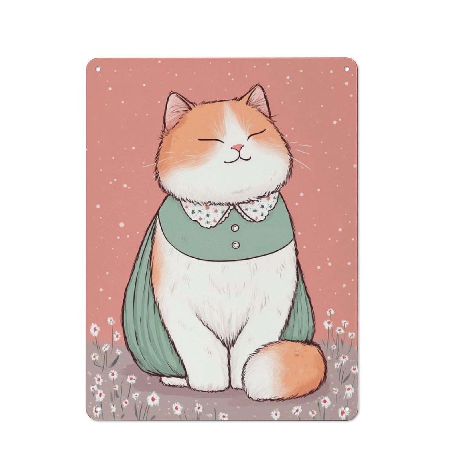 Junmoney Style-21 Tin Wall Plaque 40X30cm With Cute Cat In Dress Illustration For Café Or Restaurant, Housewarming Present For People Styling Café And Restaurant