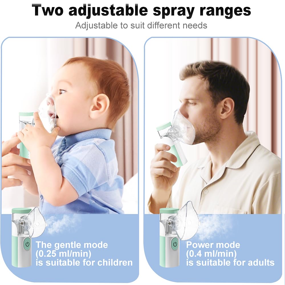 Nebulisateur Inhalateur Pour Enfants, Nebulisateur Portable Rechargeable pour Adultes et Enfants, Inhalateur Silencieux pour Enfants avec 2 Masques et Embout Buccal, pour Usage Domestique et en Voyage