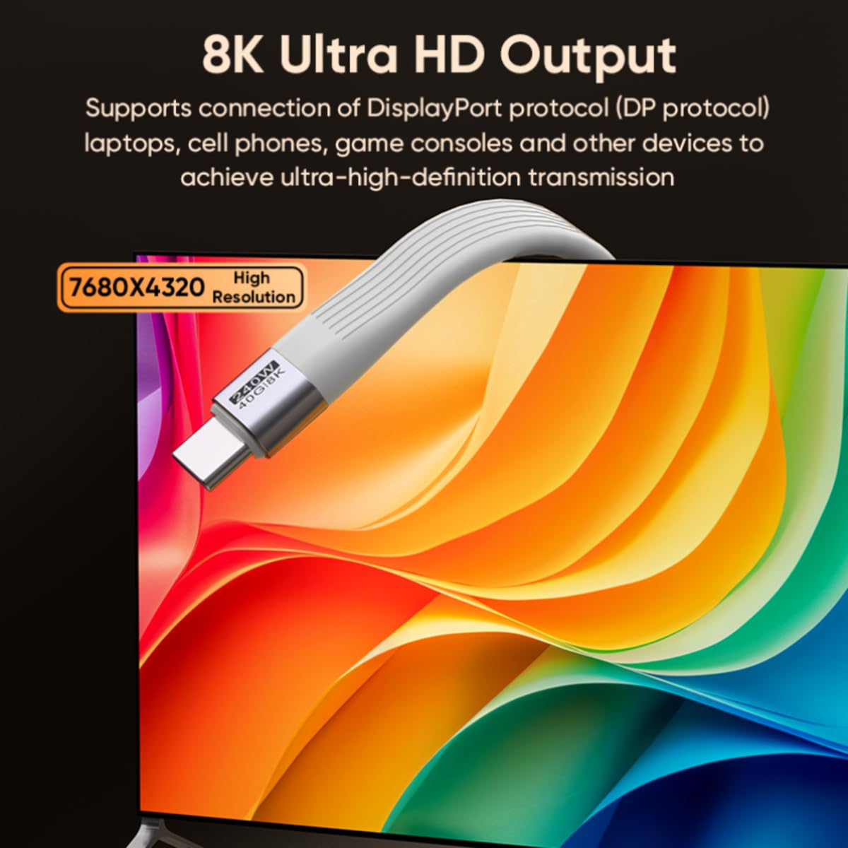 Câble USB 4.0 portable de 0,1 m, 240 W 5 A, charge rapide, transfert de données 40 Gbit/s, affichage vidéo 8K 60 Hz pour iPhone 16 15 Pro Max, iPad, Thunderbolt 4/3, concentrateur, SSD externe (blanc)