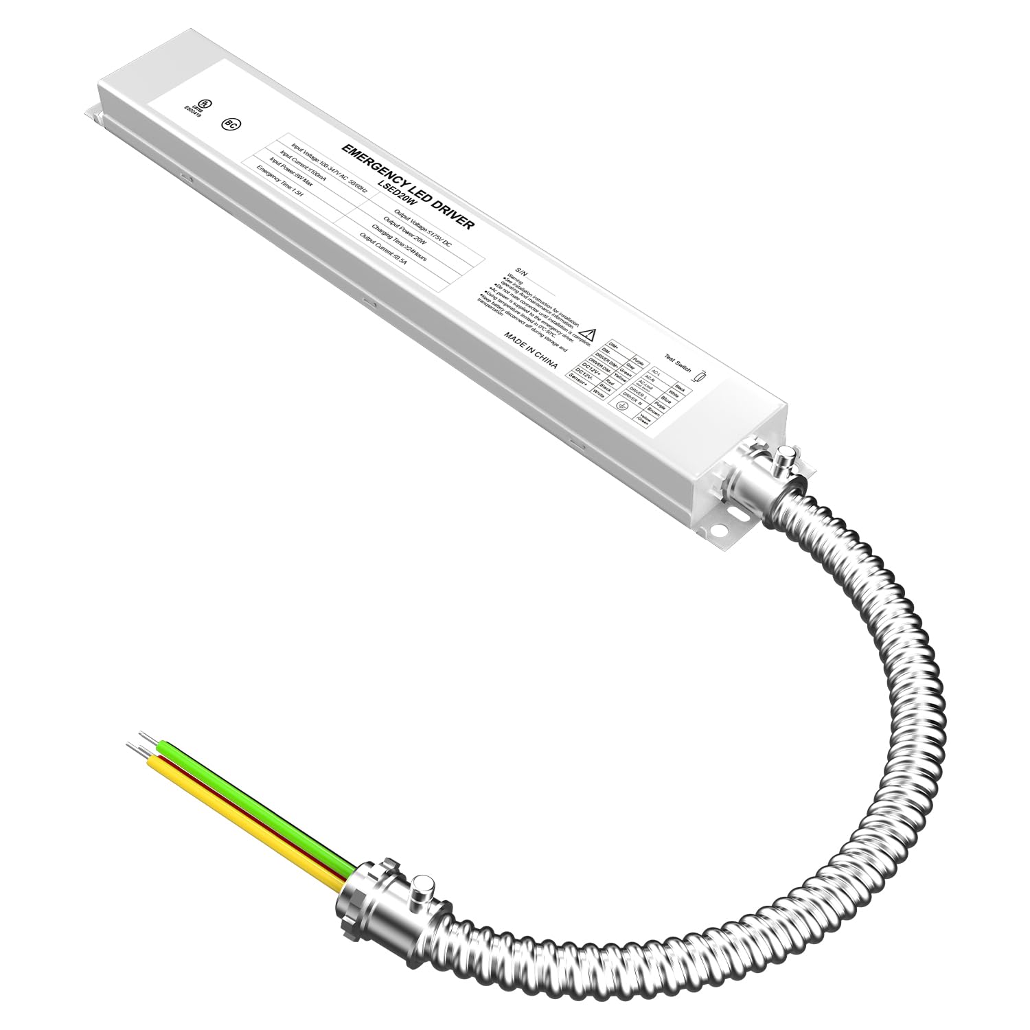 20W LED Emergency Backup Driver – UL Listed Battery Backup for LED Panel & Recessed Lights, 90+ Min Runtime, 100-347V AC Input, 175V DC Output,