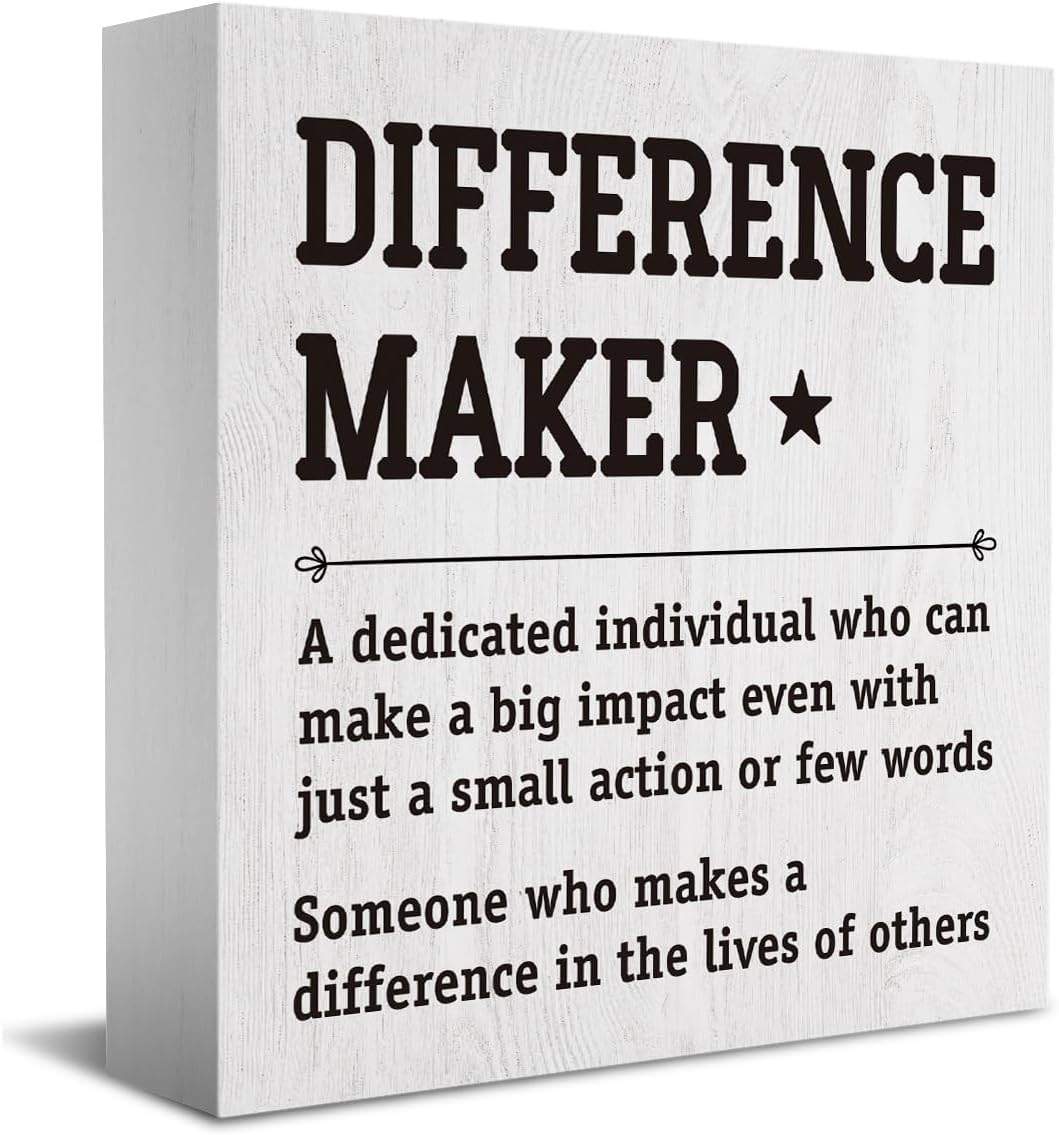 Difference Maker Box Sign 7x7 Inch Rustic Wood Desk Shelf Decor