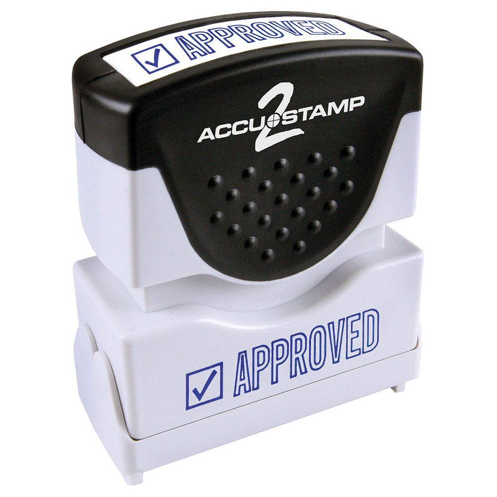 AccuStampMessage Stamp with Shutter, 1-Color, APPROVED, 1-5/8" x 1/2" Impression, Pre-Ink, Blue Ink (035575)