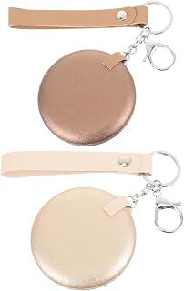 2pcs Double-Sided Handheld Mini Mirror Keychain Compact Round Cosmetic Mirror for Travel Pu Matte Finish Light for Makeup The Go
