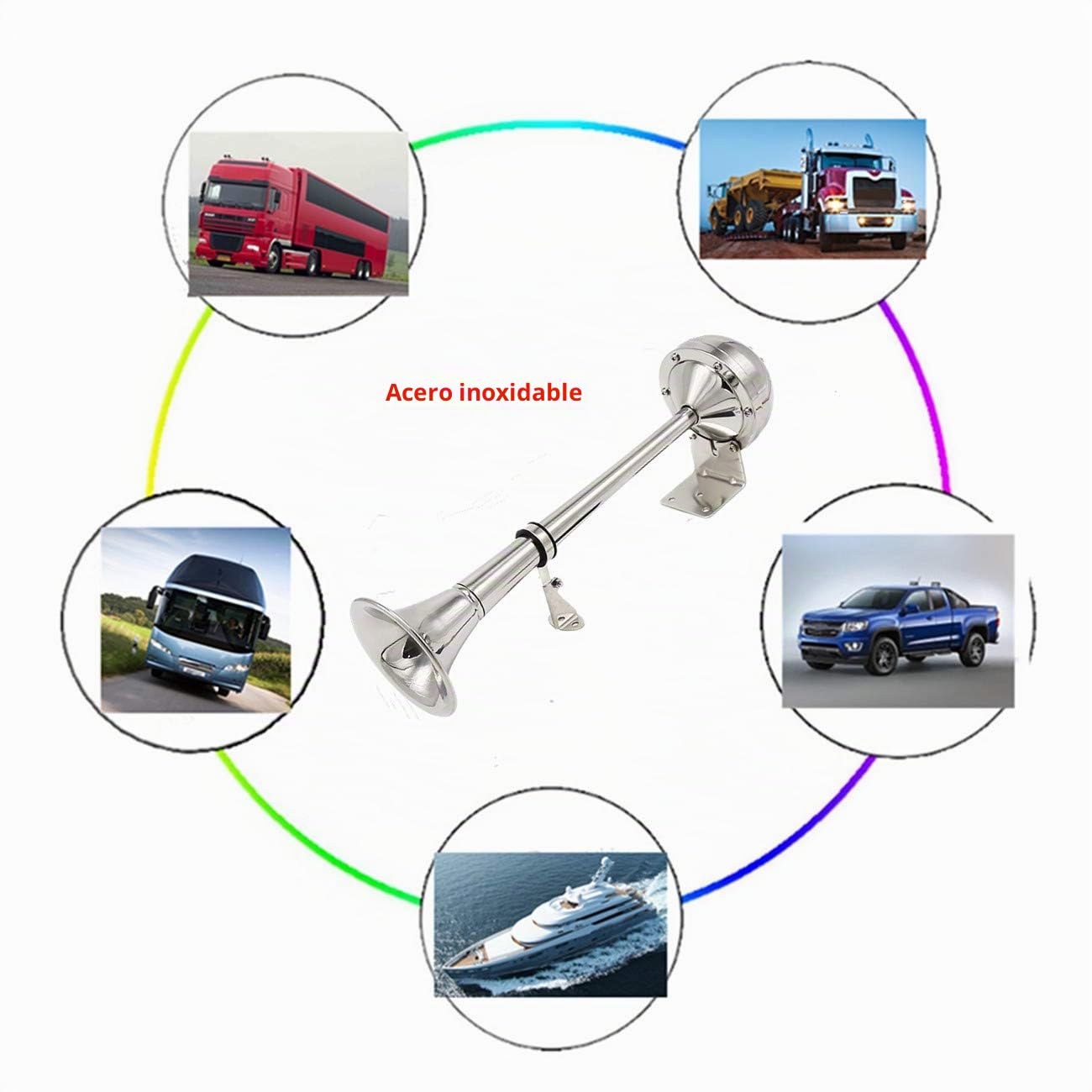 Bocina de coche bocina eléctrica corneta nave bocina marina sola trompeta acero inoxidable 304 bocina 135DB altavoz para cualquier 12V rueda barco tren coche camión furgonetas Yate etc