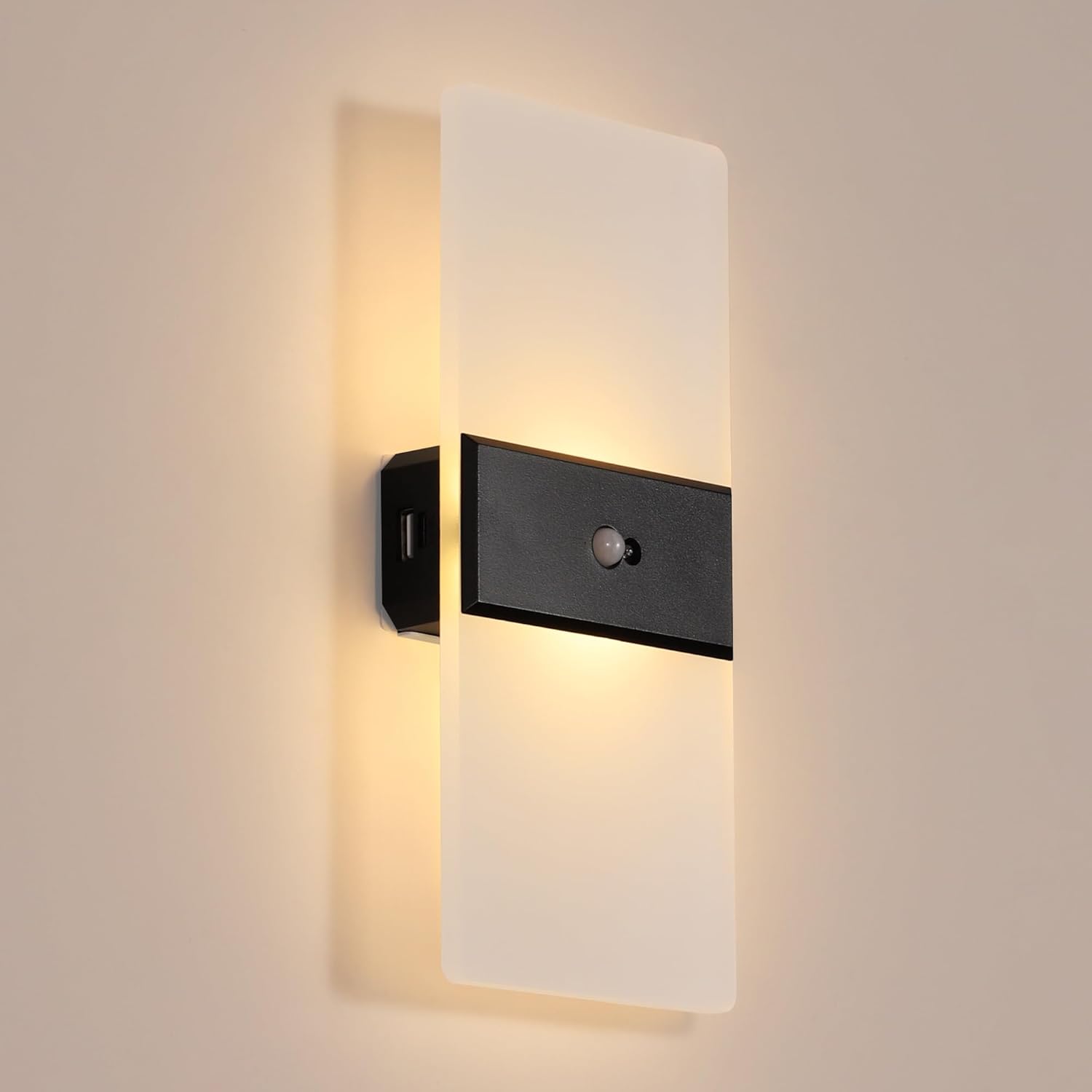 pasentel Motion Sensor LED Wall Sconces, Acrylic USB Rechargeable Wall ...