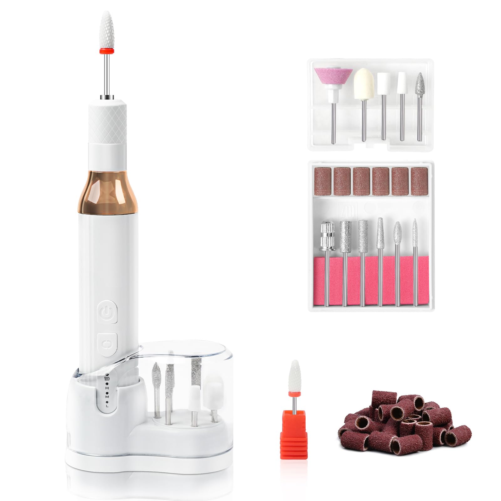 Adiwo Kabellos Tragbar Nagelfräser, Nagelfräser für Gelnägel 12 in 1 Elektrische Nagelfeile, für Naturnägel Acrylnägel Gelnägel Pediküre Maniküre Set Nail Drill