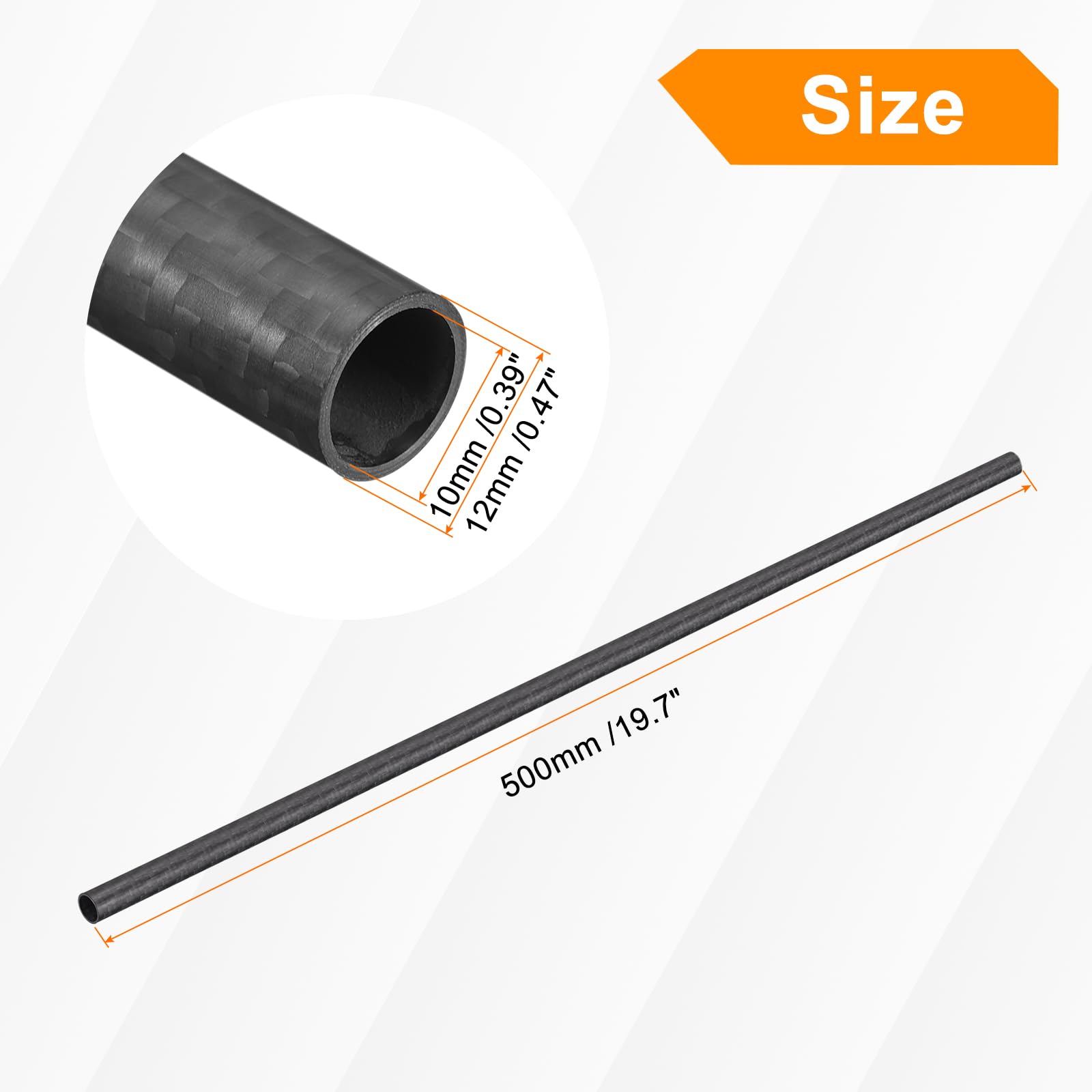 QUARKZMAN Kohlefaser Rohr 500mm x 12mm x 10mm 3K Hohlkohle Umwickelt Rohrleitung Rund Köpergewebe Matte Oberfläche für Quadcopter Packung von 2