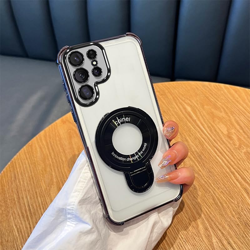 Case Compatible with Samsung Galaxy S23 Ultra Case Rugged softcase Protective with Ring Stand Clear Phone case for Samsung S23 Ultra,Black - Image 2