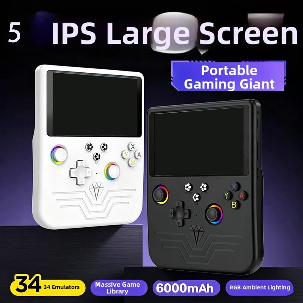 R60MAX Console per videogiochi portatile retrò con display HD IPS da 5,0 pollici e oltre 20000 giochi integrati, portatile per dispositivi di gioco Linux, per viaggi e pendolarismo (nero)