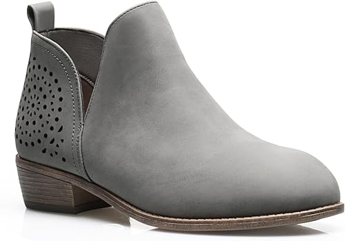 Haza Pairs Women's Ankle Boots Low Heels Chunky Perforated Western Shoes Casual 