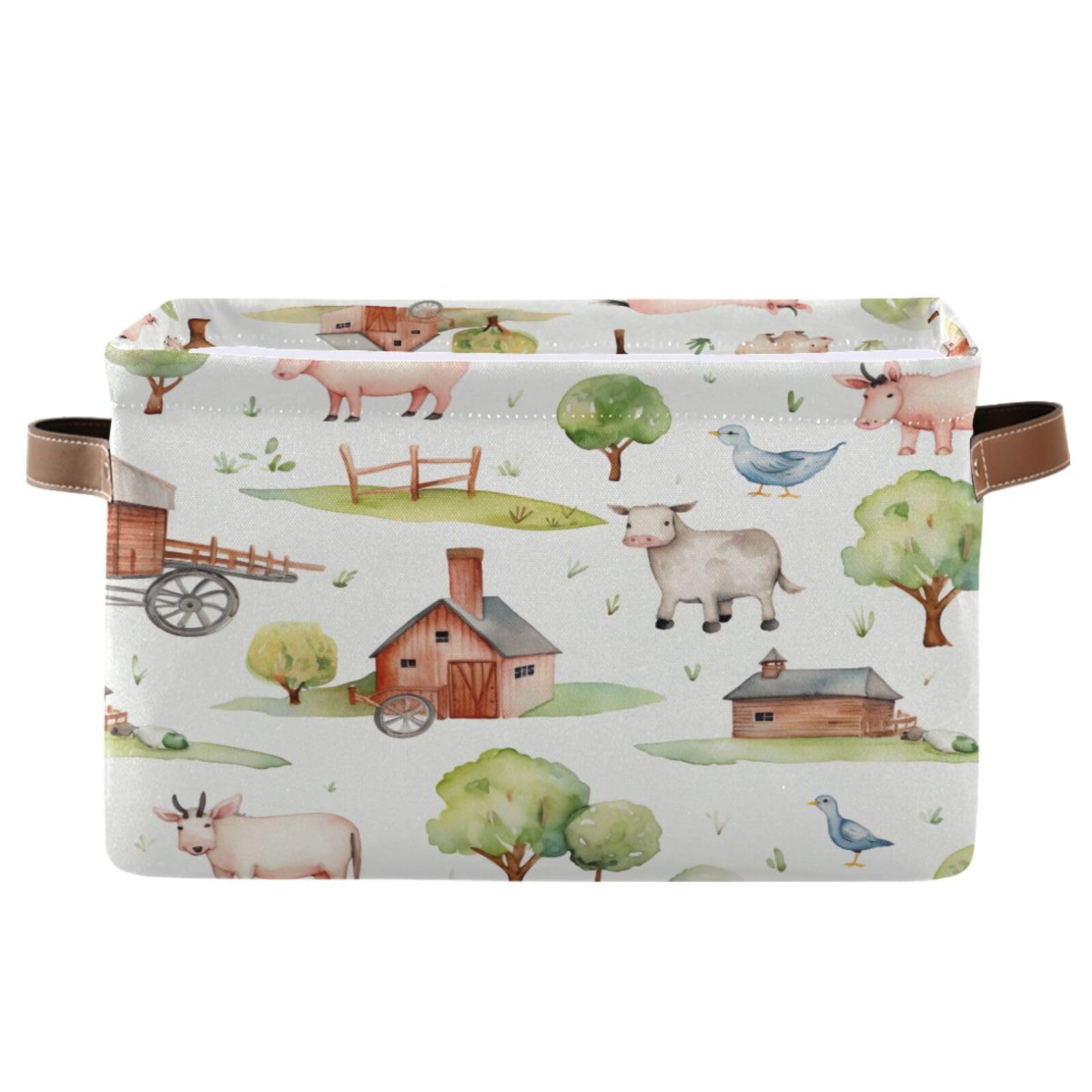 Kigai Farm Animals Storage Basket Waterproof Collapsible Fabric Laundry Basket with Handles Toy Gift Bin Closet Organizer Bin for Bedroom Nursery Office 1 PACK