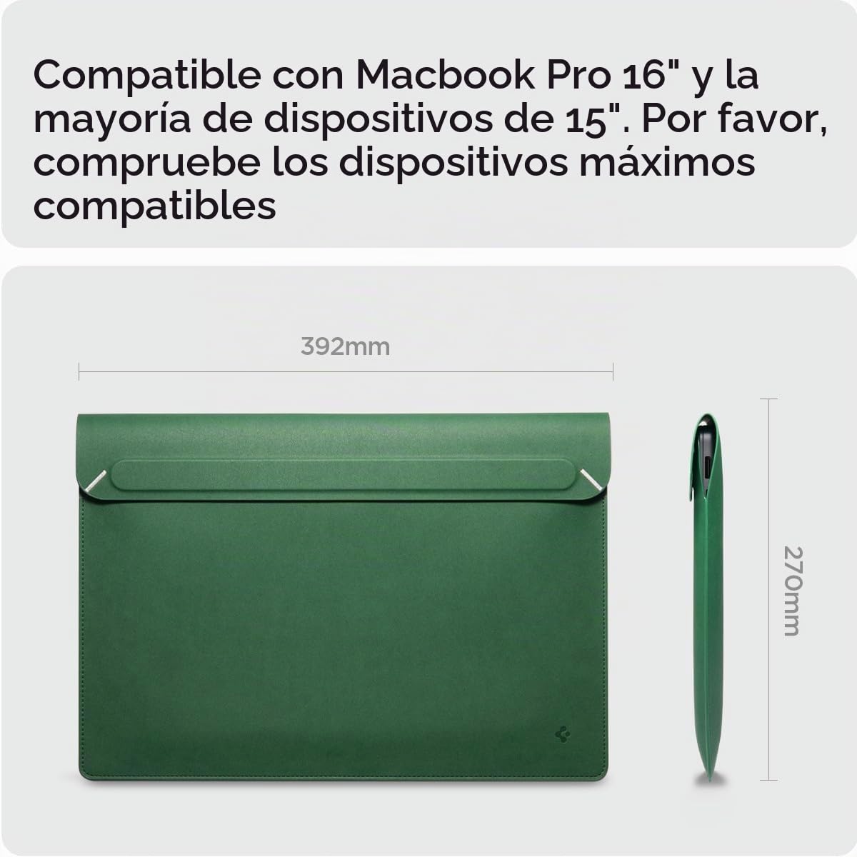 Spigen Funda para portátil Valentinus 15 15.6 16 Pulgadas, Compatible con MacBook Pro, Solapa magnética integrada, Funda de Piel para portátil, Bolsa para portátil - Verde
