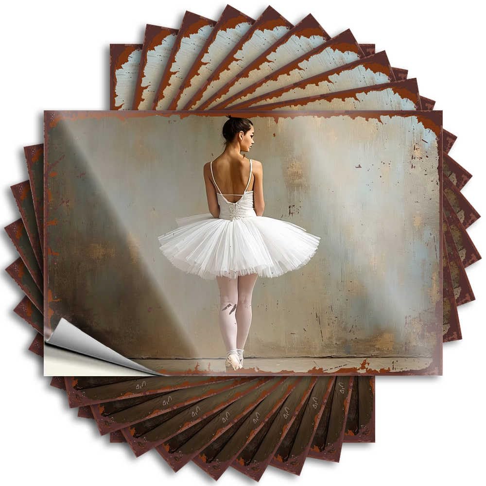 Funny Sticker Bathroom Stuff Vinyl Sticker | Graceful Ballerina in White Tutu Against Textured Background Small for Best Use(12X18CM)