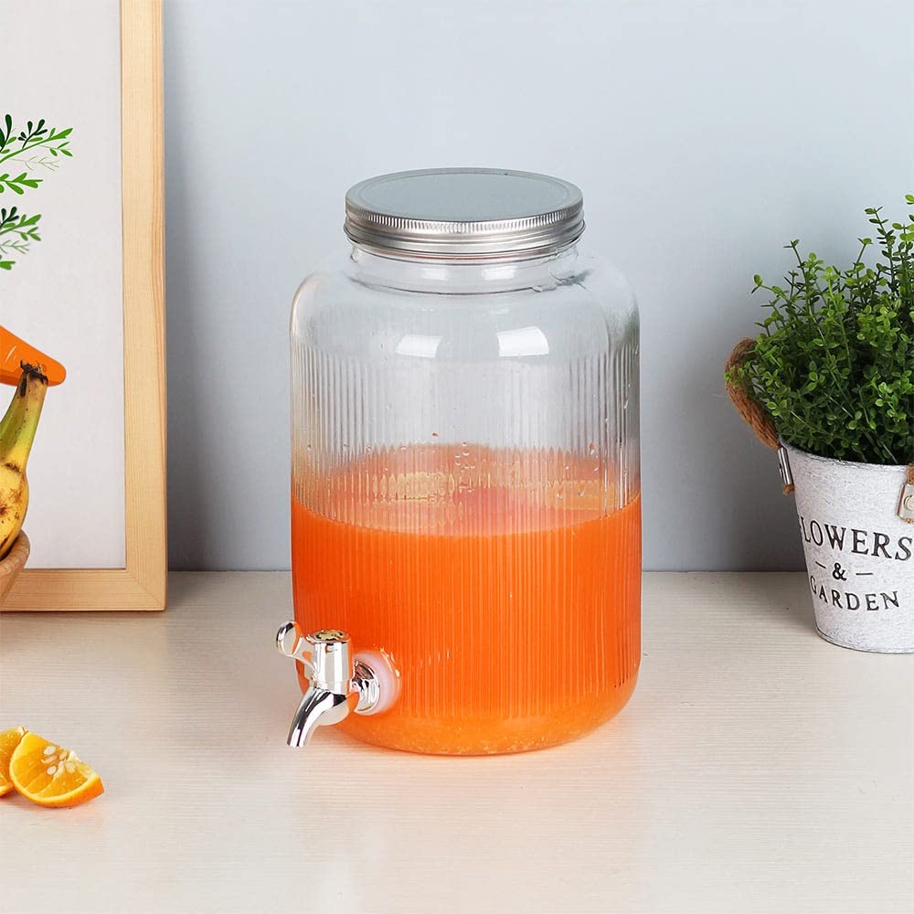 Danube Home Adrian Glass Dispenser Jar 4L Glass & Metal | Modern Houseware Transparent Glass Beverage Jar - Clear