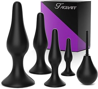 Plug Anal avec Ventouse Kit de 4+1 Tailles (S–XL) Plug anus Femme Débutante et Pro. Gode Plug Homme pour Anus, Silicone Butt Plugs Sex Toys Anals avec Poire a Lavement Sextoyse Couple Plaisir