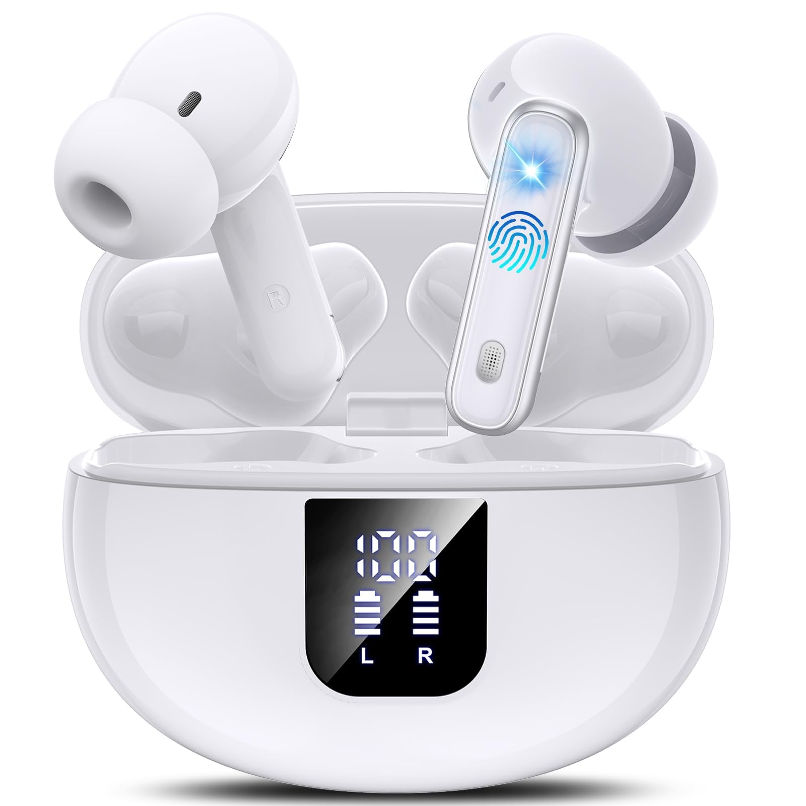 Cuffie Bluetooth Aperte EUQQ - Auricolari Clip Orecchio Sportivi, 50 Ore Batteria, IP7 Impermeabili, Bianco