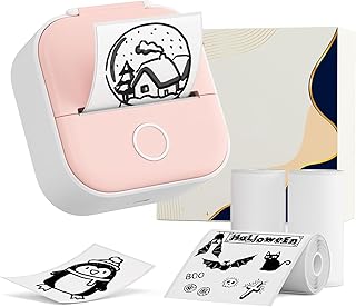 Mini Printer, Sticker Printer, Pocket Printer, T02 Portable Printer with 1 Roll Paper, Wireless Bluetooth Inkless Printer, Thermal Printer for Photos, Notes, Memo, DIY, Compatible with iOS & Android