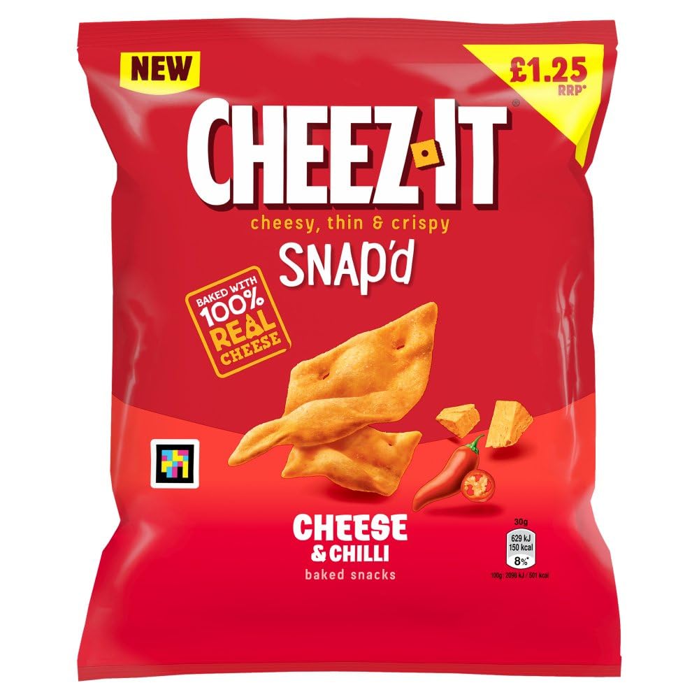 Cheez it I Cheesy Thin Crispy Snap'd I Baked Cheese Snacks I Packs of 16 Bags x 65g I (16 Bags x 65g, Cheese & Chilli)
