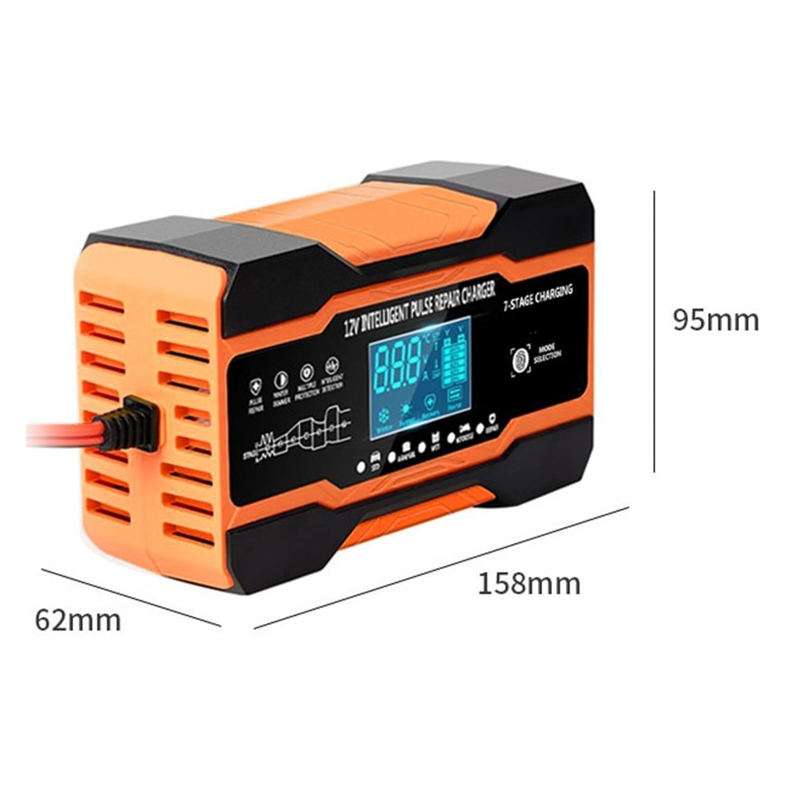 Ładowarka Samochodowa 12V 12A 10A 240W 180W W Pełni Automatyczne Akumulatory Samochodowe 7-stopniowa Naprawa Impulsu Ładowania Dla AGM GEL MOKRY Kwas Ołowiowy(12 to 24V 10A Red)